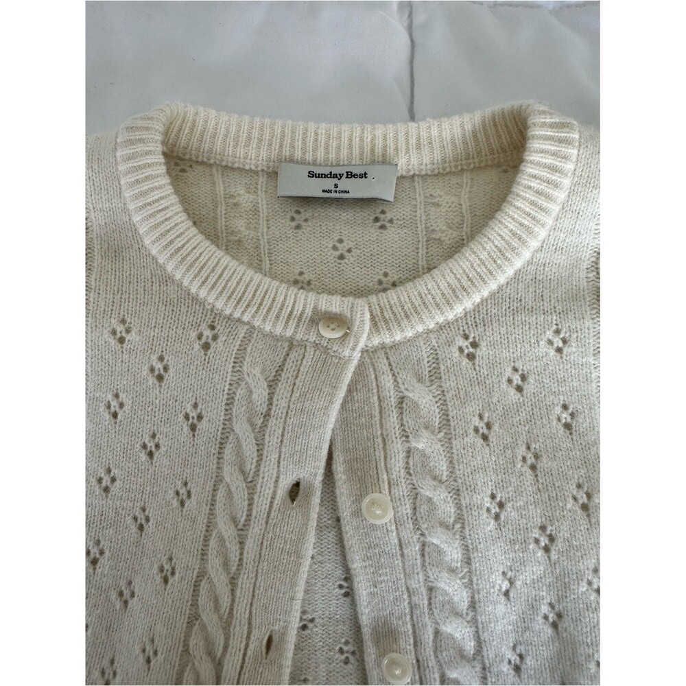 Aritzia Sunday Best Sweet Spot Wool Cardigan Light Birch Size S Cottagecore - Picture 8 of 9